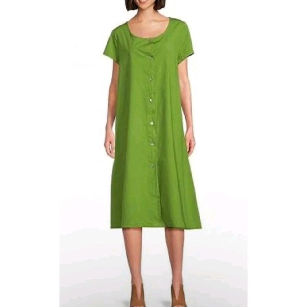 Bryn Walker Shirt Dress 100% Organic Cotton Minimalist MOP Buttons Size Large